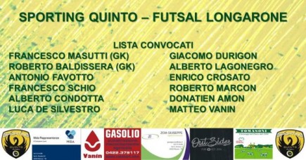 I CONVOCATI PER SPORTING QUINTO - FUTSAL LONGARONE